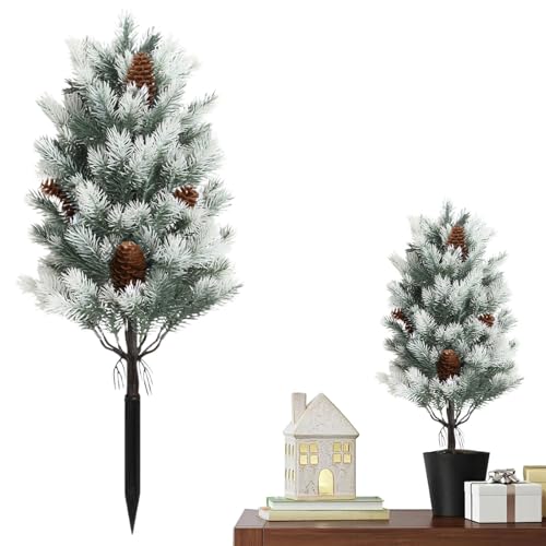 Artificial Cedar Topiary Tree, UV Rated, 21.6 Inch, Indoor Outdoor Plant with Ground Spike for Front Porch, Door, Office, Garden Decor (E, One Size) - color: E