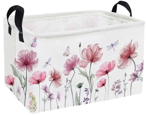 Essme Rectangular Flower Basket,Girls Baskets Empty with Handles,Cute Baskets for Kids Room Decor,Boys and Girls, Gift Basket,(Flowers) - color: Flowers