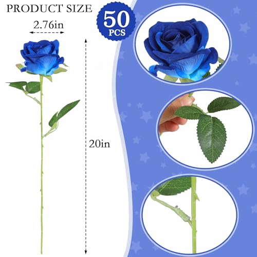 Hananona 50 Artificial Roses in Bulk, Fake Silk Roses Realistic Blue Roses for Wedding Centerpieces Flower Arrangement Home Decor (50, Blue) - color: Blue