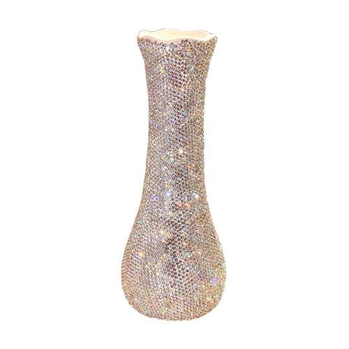 Bling Luxury Diamond-Embedded Vase for Home Decor – Elegant Flower Arrangement Vase, Dry Flower Crystal Decorative Bottle Vase, Desktop Ornament for Living Rooms (Silver) - color: Silver