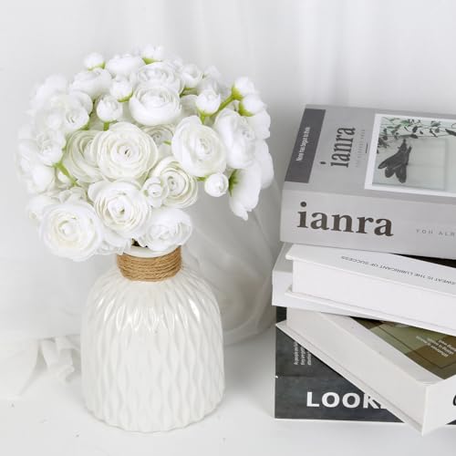 IPOPU Ranunculus Artificial Flowers 2 Bouquets Small White Flowers 12PCS Faux Ranunculus Flowers White for Vase Filler Bouquet Wedding Decor Bridal Shower Floral Filler Flowers Centerpieces (White) - color: White