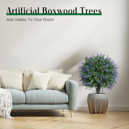 AOKIIE 24" Artificial Boxwood Topiary Bushes UV Resistant for Outdoor 2PCS | Artificial Shrubs with Ground Spike, Fake Outdoor Plants with Lavender for Indoor & Outdoor Garden, Yard, Porch, Patio - color: Lavender-boxwood