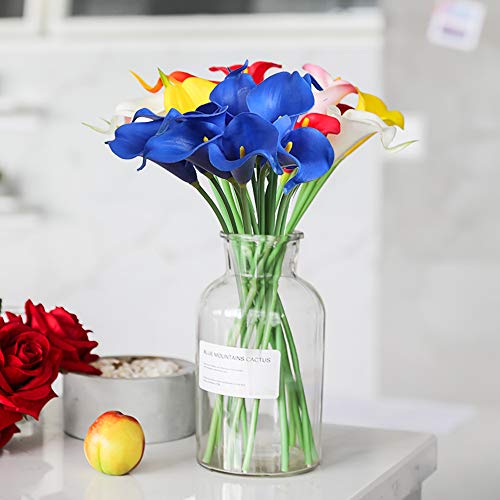 Faylapa 20 Pcs Artificial Calla Lily Real Touch Flowes Fake Flowers Wedding Bouquets Home Floral Decorations (Royal Blue) - color: Royal Blue