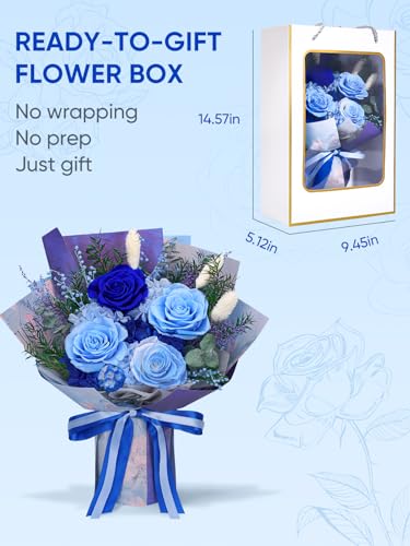 Bessol Flowers for Delivery Preserved Flower Bouquet Forever Fresh Flowers Birthday Gifts for Women Mom Anniversary Red Real Rose Gifts for Grandma Wife Girlfriend Sister Her from Daughter - color: Royal Blue Preserved Flower Bouquet, size: Small