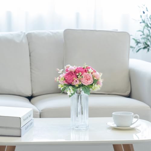 Mkono Peonies Artificial Flowers, Small Silk Flowers for Home Decor Indoor Fake Bouquet Faux Floral Arrangements Dining Table Centerpieces for Kitchen Party Decor (2, Mixed Pink) - color: Mixed Pink