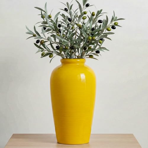11 Inch Yellow Ceramic Vase for Flowers - Modern Minimalist Vases Home Decor - Textured Decorative Vase for Kitchen, Wedding Centerpiece, Fireplace Decoration for Living Room - color: Yellow