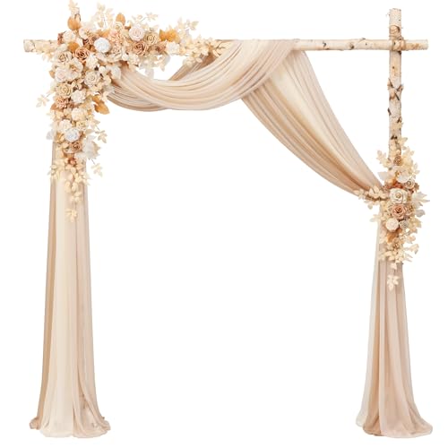 Ling's moment Wedding Arch Flowers with Drapes Kit-Pack of 5, 2pcs Flower Arrangements 3pcs Sheer Hanging Drapes White Ceremony Arbor Backdrop Artificial Rose Floral Decorations, Sand Beige - color: Pk-dusty Rose Inspiration - Dusty Rose & Cream