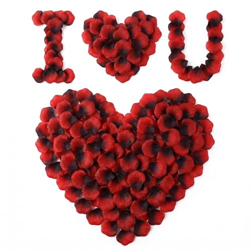 1000 Pcs Artificial Fake Rose Petals,Flower Petals for Romantic Night, Engagement, Party, Wedding, Event Flower Decorations, in Bulk(Dark Reddish with Black) - color: Dark Reddish With Black, size: 1000Pcs