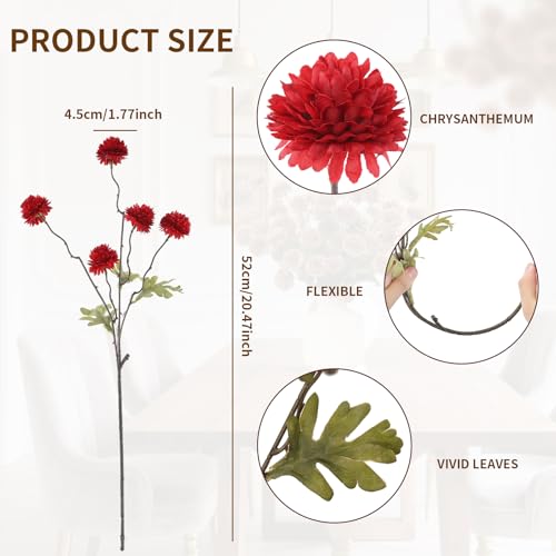 DuHouse 6pcs Artificial Flowers Faux Silk Pompon Mum,Silk Small Mini Chrysanthemum Ball with Stems for DIY Bouquets Centerpieces Vase Home Table Kitchen Decorations(Dark Red) - color: Dark Red, size: 6pcs