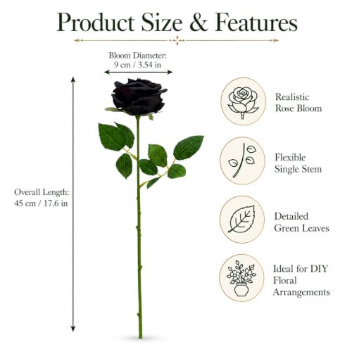 50pcs Black Roses Artificial Flowers Bulk Fake Roses Silk Flower with Stems Realistic Flowers for Wedding Centerpiece Party Birthday Decor - color: Black