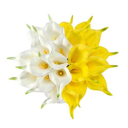 Crafjie 22pcs 13.4 Inch Lataex Real Touch Artificial Calla Lily Flowers, for Home Decor for Spring Flowers, Home Kitchen, Wedding Decorations, and centerpieces.（White and Yellow） - color: White and Yellow