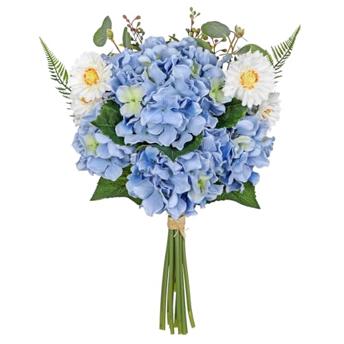 GnFlus Artificial Hydrangea Flower Stems 12PCS Blue Faux Hydrangea & Daisy Silk Flowers Realistic Fake Flowers for Vase Centerpiece Wedding Bridal Bouquet Party Home Decor - color: Hydrangea, Blue, size: 1 Pack