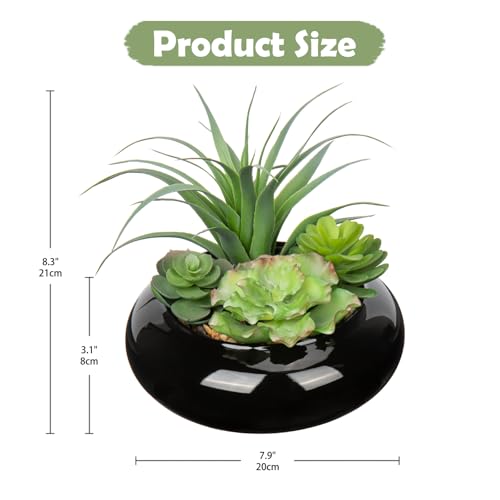 Large Artificial Succulents Plants Faux Succulents in Pots Fake Succulent Arrangement Potted Plants with Black Ceramic Pot for Office Desk Bathroom Shelf Living Room Indoor & Outdoor Home Decor - color: Large Black