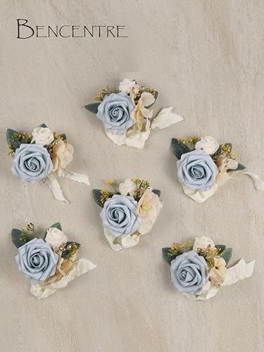 Dusty Blue Corsage for Wedding(Set of 6),Wrist Corsage,Corsage for Prom,Party Prom Hand Flower Decor,Mother of The Bride Corsage, - color: Dusty Blue-01