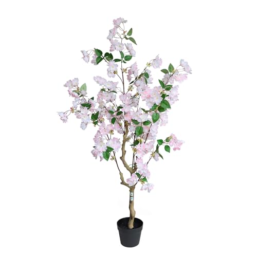momoplant Artificial Cherry Blossom Tree 4.2FT Lifelike Silk Faux Tree Decorative Plant in Pot for Indoor Outdoor (Pink) - color: Pink
