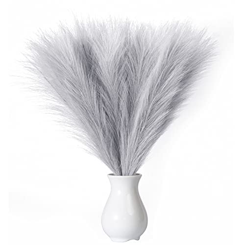 Faux Pampas Grass, 18"/45cm Artificial Pampas Grass Fluffy 6 Stem pompous Grass Flower Arrangement for Boho Home Wedding Decoration(Grey) - color: Grey