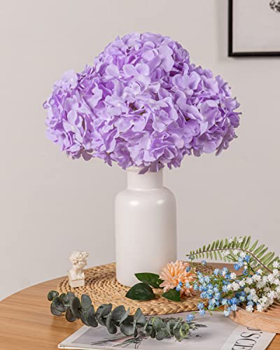 DuHouse 8.7" Silk Hydrangea Flower Heads with Stems Fake Hydrangeas Flowers for DIY Wedding Centerpiece Home Decor,Pack of 6(Lilac) - color: Lilac