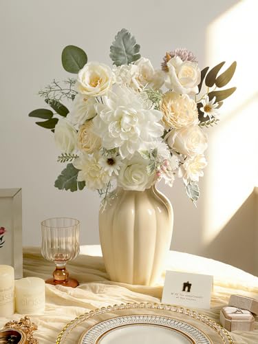 White Artificial Flowers Combo Box Set Fake Flowers Bulk Flower Leaf with Stems for DIY Wedding Bouquets Centerpieces Baby Shower Party Home Decorations - color: White & Sage