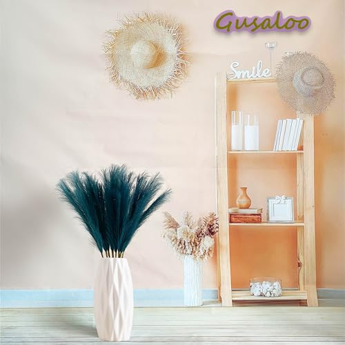 Artificial Faux Pampas Grass 8 Pcs Fake Artificial Adjustable Pampas Grass Variable Length Tall Fluffy Stems Table Vase Filler Centerpiece for Living Room Decor Boho Decor Wedding Dark Green - color: Darkgreen