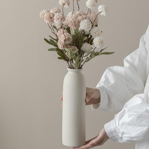 Ceramic Vase Set-3, 10.3 Inch Tall Flower Vases for Decor, Modern Boho Farmhouse Style, Decorative Vases for Pampas Grass & Dried Flowers, Distressed Finish (L Beige) - color: L Beige
