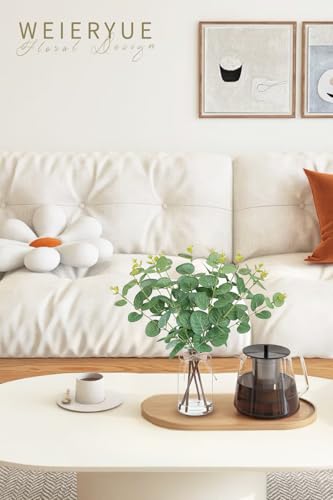Artificial Eucalyptus Stems in Glass Vase with Faux Water,Artificial Plants Eucalyptus Leaves for Shelf Desk Bathroom Farmhouse Room Coffee Table Home Decor, Central Decoration. - color: Eucalyptus Leaves 2