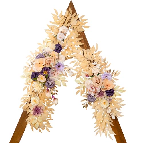 Lisuun Wedding Arch Flowers, Artificial Flowers for Decoration, Large Flower Swag for Boho Styles Wedding Ceremony Floral Decor - Pack of 2 - color: Purple Champagne
