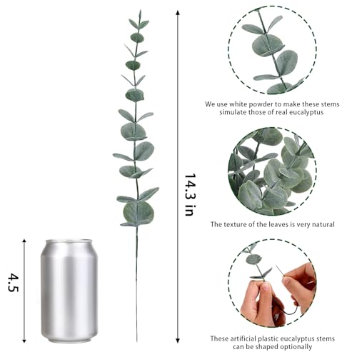 CEWOR 24pcs Eucalyptus Stems Artificial Eucalyptus Leaves Fake Greenery Branches Fake Flowers for Wedding Centerpiece Spring Easter Farmhouse Home Decoration - color: Grey Green, size: 24 pcs