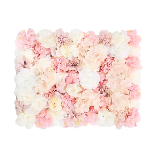 Flower Wall Panels 3D Flower Wall Backdrop, 6Pcs Artificial Flower Wall Panel Silk Rose Hydrangeas Floral Decorative Wall Background for Wedding Home Decor (White, Yellow, Pink, 23.6*15.7in) - color: Pink