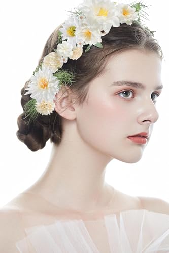 Artificial Flowers Heads Combo White Flowers Mix Silk Flowers Heads Bulk Faux Rose for Craft Garland Graduation Cap Wedding Bridal Baby Shower Home Party Decoration DIY Cake Decor - color: White