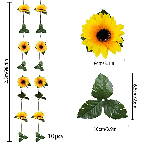 Uieke 10 Pack Artificial Sunflower Garland, 8.2ft/Pcs Silk Sunflowers with Green Leaves, Flowers Vines for Room Home Kitchen Garden Wedding Arch Bridal Baby Shower Party Outdoor Decor - size: Medium