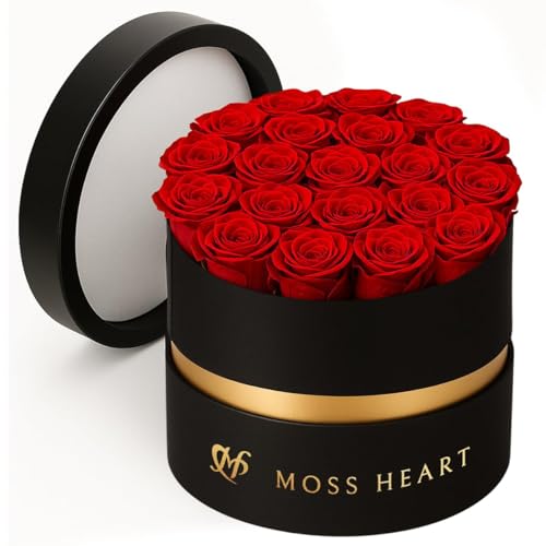20 Mini Preserved Roses, Round Luxury Gift Box, Real Forever Roses Last 1+ Year, Premium Romantic Gift for Women, Wife, Girlfriend, Mother’s Day, Birthday, Anniversary, Valentine’s Day - color: Red, size: 20 Roses