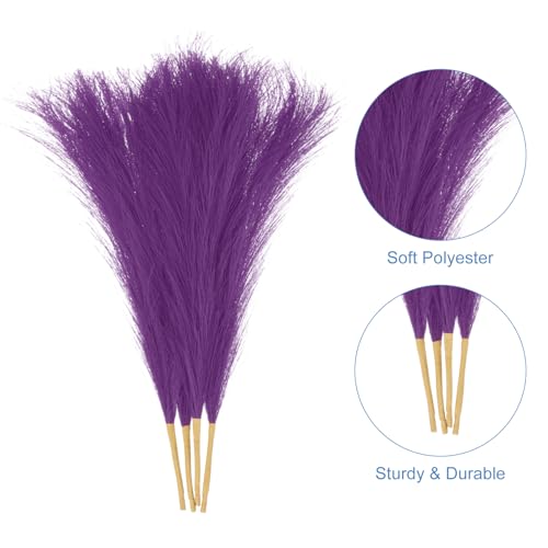 uxcell 4pcs Faux Pampas Grass 17 Inch 6 Stem Artificial Fake Dried Pampas Grass Decor for Floor Vase Filler, Wedding Decoration, Home Decoration, Deep Purple - color: Deep Purple