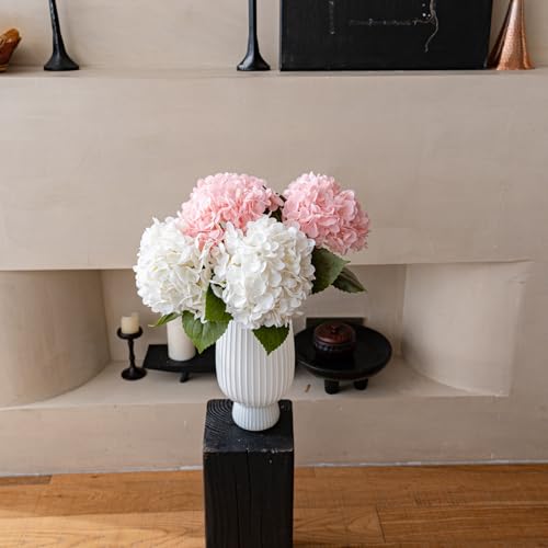 22" Large Real Soft Touch Artificial Hydrangea Flowers Bouquet Latex Hydrangeas for Wedding, Home, Office, Bridal Party Decoration Garden Office Room Table Centerpieces 2pcs White 2pcs Pink - color: 2pcs White 2pcs Pink