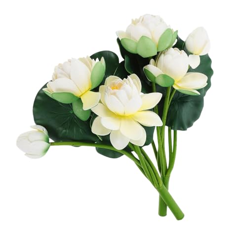 2Pcs Artificial Lotus Flower Decor, 12.5inch 7 Head Water Lilies, Outdoor Pond Plants, Silk Artificial Flower Lotus, Household Living Room and Dining Table Decoration (White) - color: White