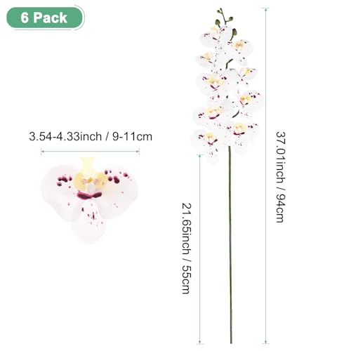M METERXITY 6-Pack Artificial Orchid Flowers 9 Large Petals 37 Inch Faux Phalaenopsis Silk Bouquets Real Touch White Purple Fake Orchids for Home/Wedding/Christmas/Party/Garden/Office - color: White Purple