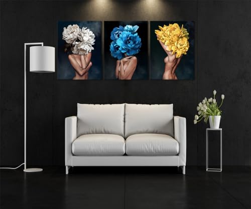Sexy Wall Art for Bedroom Decor Sexy Women Pictures Wall Decor 3 Panels Girls with Flowers Head Canvas Prints Painting for Living Room Bedroom Home Decoration-20"Wx28"H x 3pcs - color: Art01, size: 20x28x3pcs