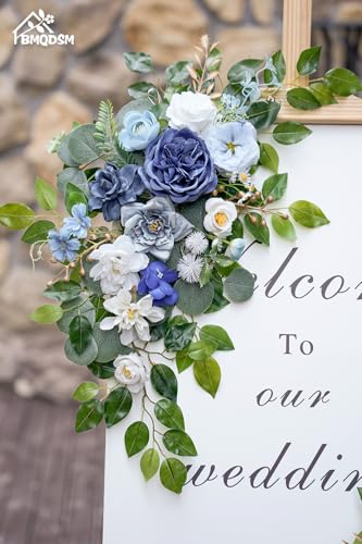 Wedding Welcome Signs Floral(Pack of 2)，Wedding Arch Flowers for Wedding Decorations and Reception Backdrop Decoration (Blue) - color: Blue