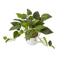 Artificial Plants Faux Pothos with Plastic White Pot Artificial Potted Plant for Home Office Bedroom Indoor Outdoor Decor 1 Pack(Dark Green)