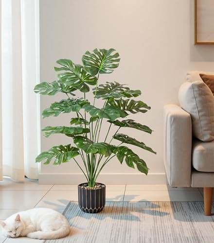 florisso 28" Artificial Monstera Plant Tall Fake Faux Plants Indoor Outdoor Tree for Living Room Home House Decoration - size: 28" Monstera