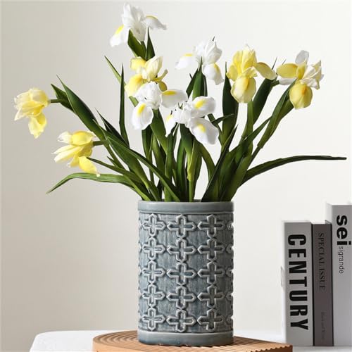 Iris Flowers Artificial 6 PCS Real Touch Flowers 23.22 in Long Stems White Iris Artificial for Wedding Bridal Home Kitchen Party Décor(White) - color: White