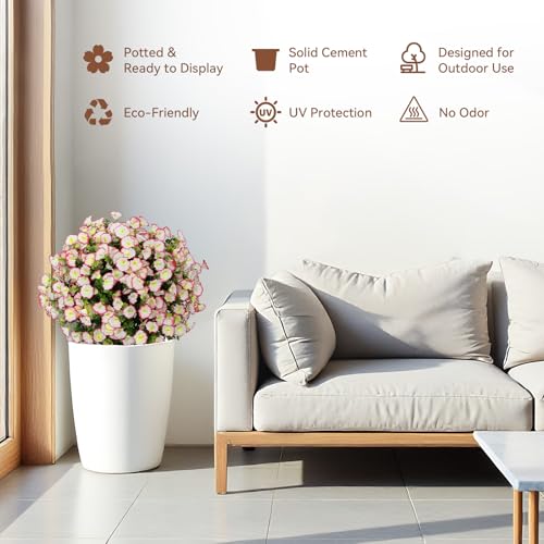 24" Artificial Potted Plants Outdoor Set of 2, UV Resistant Faux Pink Flowers with Eucalyptus, Decorative Plants in Pots for Front Porch, Patio & Entryway - color: Pink, size: 24in Morning Glory Eucalyptus