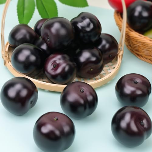 Gresorth 8pcs Artificial Realistic Brin Plum Fake Fruit Home Party Decoration Photography Props Model Simulation Lifelike Black Ornament - color: Brin Plum