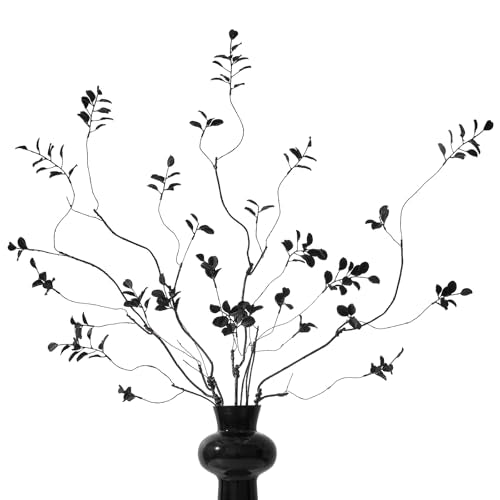 4 Pcs 38.5" Tall All-Black Artificial Branches with Leaves, Realistic Faux Ficus Greenery Stems, Bendable Fake Plant Twigs for Tall Floor Vases, Home Centerpiece, Office & Spring Decor - color: Black