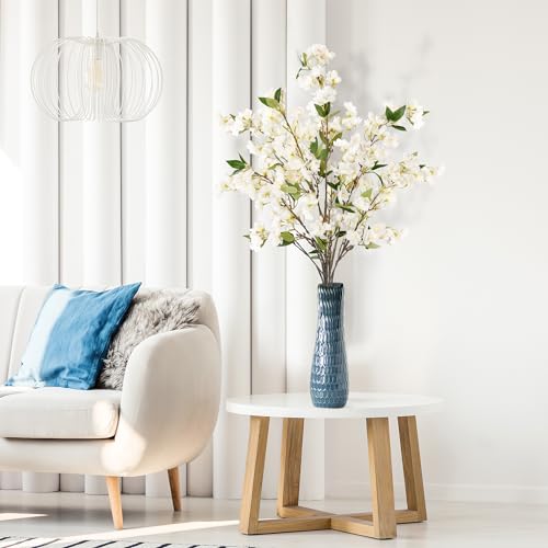 Sggvecsy Artificial Cherry Blossom Flowers 3 Pcs Faux Cherry Blossom Stems Faux Silk Cherry Blossom Branches 35.4’’ Fake Flowers Long Stems for Vase Arrangements Home Wedding Table Decor (White) - color: Ivory