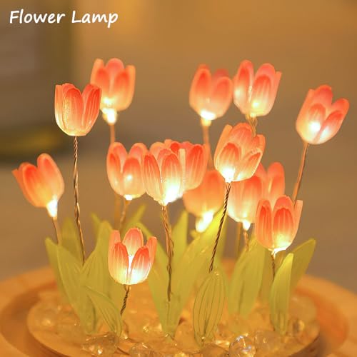 Lifnatty Tulips Lamp Gifts for Women, Tulips Artificial Flowers Night Light, Light Up Pink Tulip in Glass Dome for Bedroom, Unique Birthday Gifts for Women, Mom, Sister, Friends, Cute Home Decor