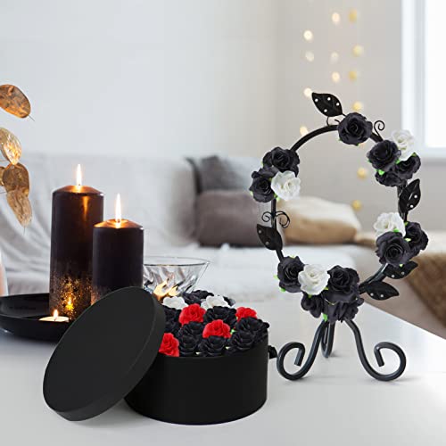 Yinsun 50pcs Mini Black Roses Artificial Flower Heads, 1.57” Real Touch Black Silk Fake Flowers for DIY Craft Home Decor Halloween Party Decoration - color: Black, size: 1.57 Inch