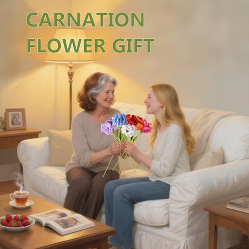 6Pcs Handmade Carnation Crochet Flower Bouquet, Completed Carnations Artificial Flower, Carnation Flower Wedding Bouquet (6 Colors) - color: 6 Colors