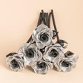 ZffXH Artificial Flowers Metal Bouquet Roses Flower,6Pcs Silver Black Fake Rose,Aluminum Armature Crafted Waterproof,Office Hotel Table Decor,Mother's Day Valentine’s Day Girl's Birthday Party - color: 6 Pcs Silver Black