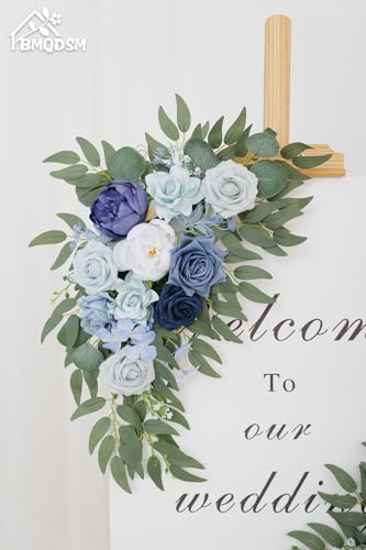 Wedding Welcome Signs Floral(Pack of 2)，Wedding Arch Flowers for Wedding Decorations and Reception Backdrop Decoration（New Blue） - color: New Blue