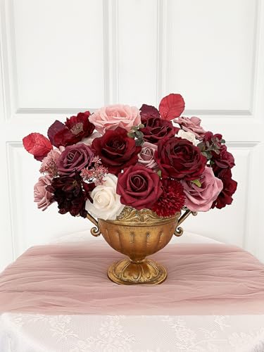 FACINOC Rose Artificial Flowers Burgundy Fake Flower Bulk for DIY Wedding Bouquets Bridal Baby Shower Centerpiece Table Decorations Silk Faux Floral Arrangements for Party Home Decor Indoor Red Mauve - color: Burgundy, Dusty, Mauve